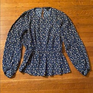 Banana Republic Keyhole Peplum Top - Blue Floral